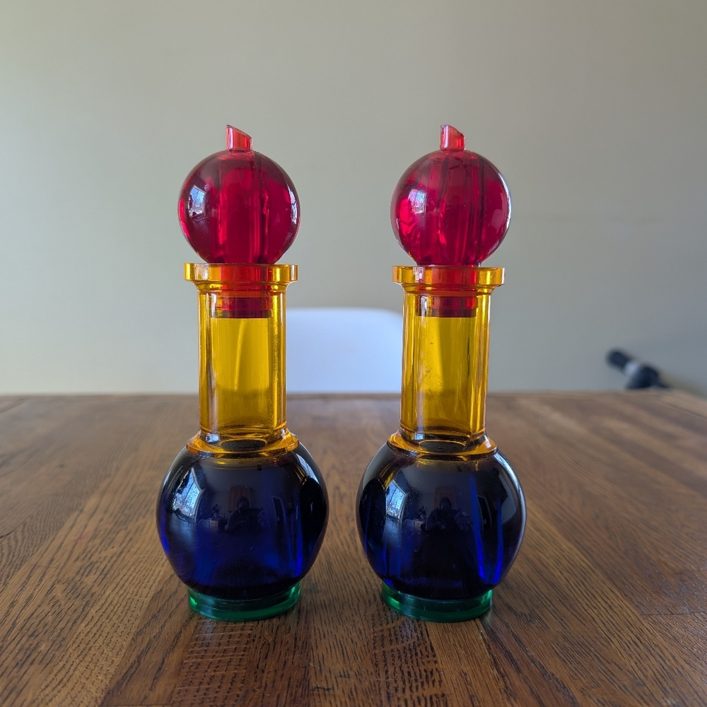 Vintage Mod Resin Cruet Set: Rainbow Pop Art Oil&Vinegar Pair